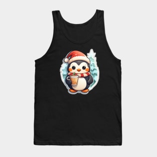 kawaii Penguin Christmas holds a drink in his hand Tank Top